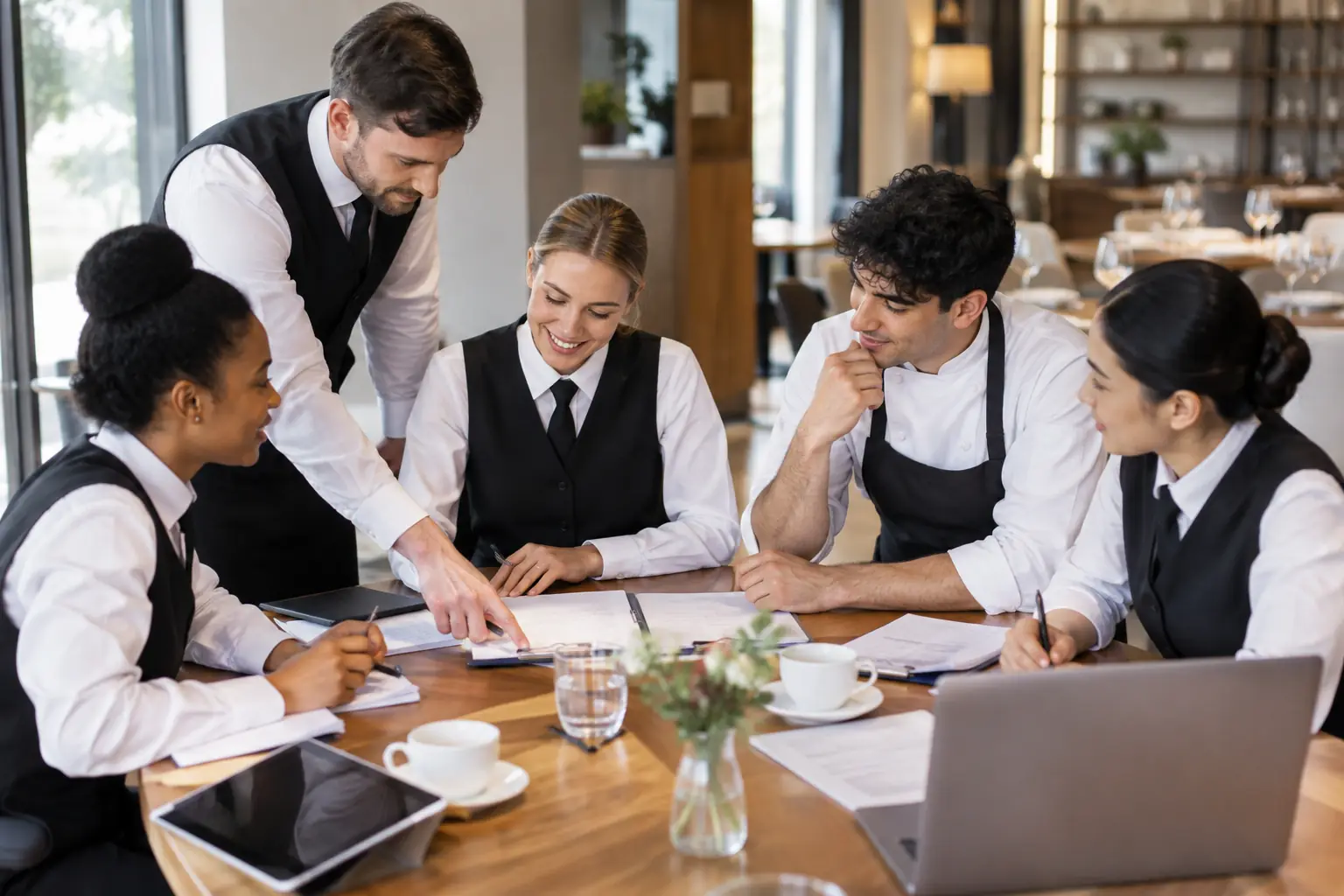 Étudiants en management présentant un projet de restauration