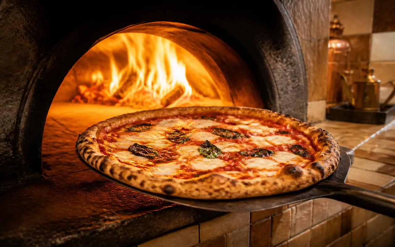 Illustration IA d’une pizza en cours de cuisson au four