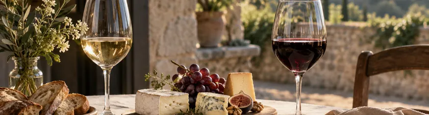 Illustration IA de verres de vin accompagnés de pain et de fromages