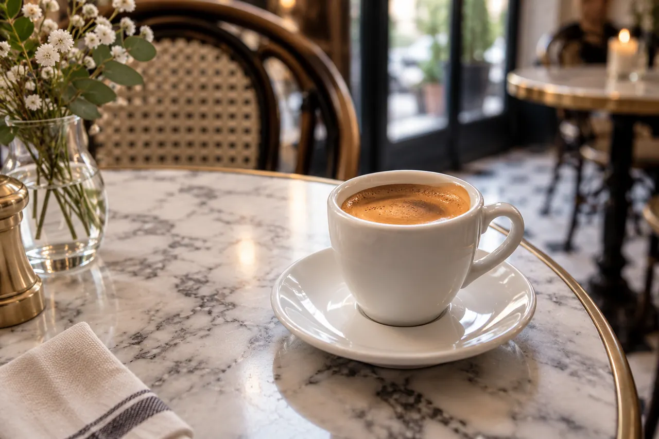 Illustration IA d’un espresso dans une tasse sur une table de café