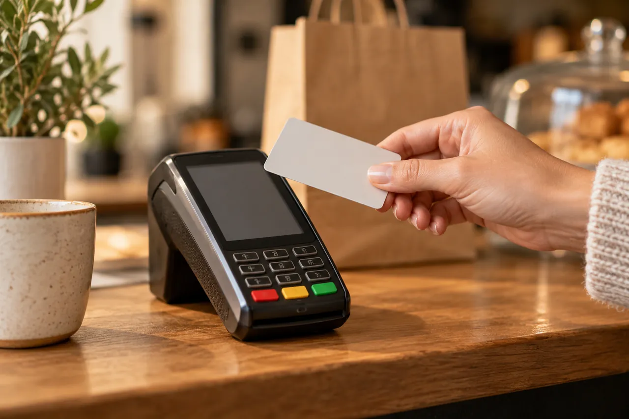 Illustration IA d’un paiement par carte au comptoir