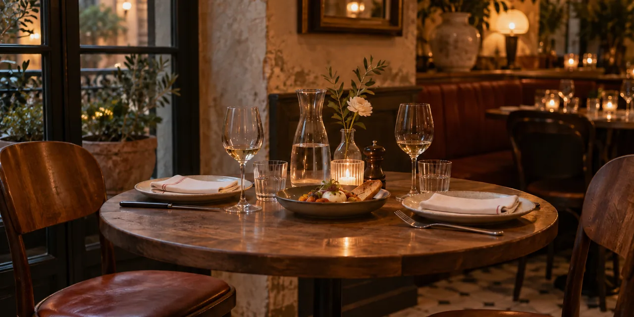Table calme préparée pour un premier rendez-vous au restaurant