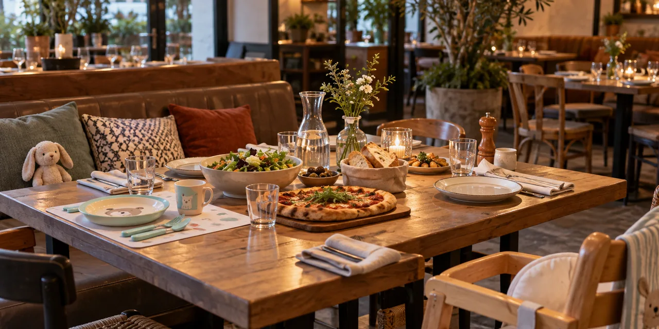Table de restaurant accueillante préparée pour une famille