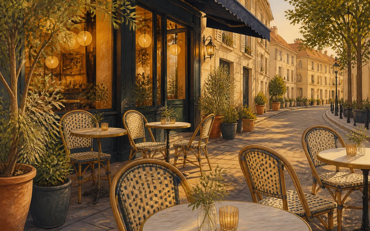 Illustration IA d’un espace de terrasse pour un repas collectif