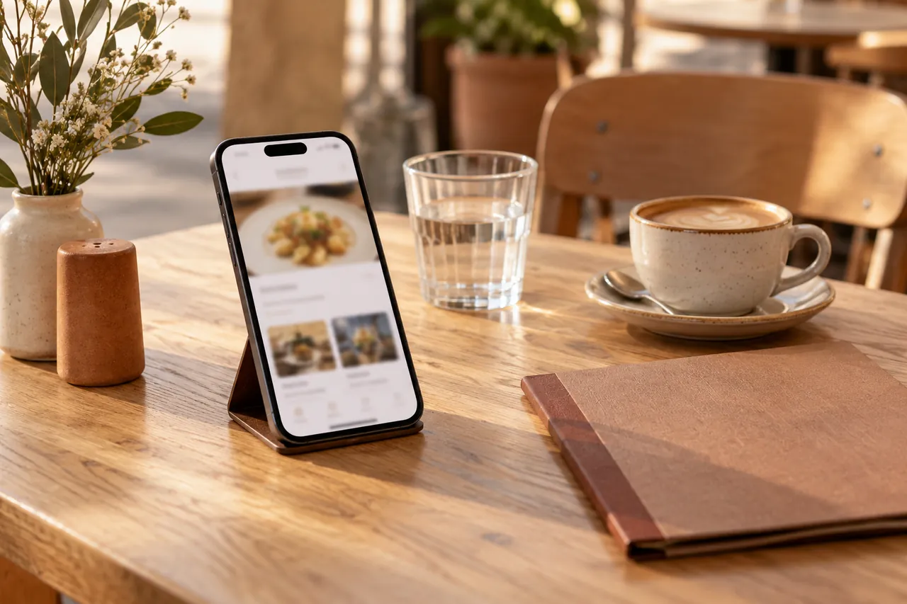 Illustration IA d’une carte de restaurant consultée sur téléphone
