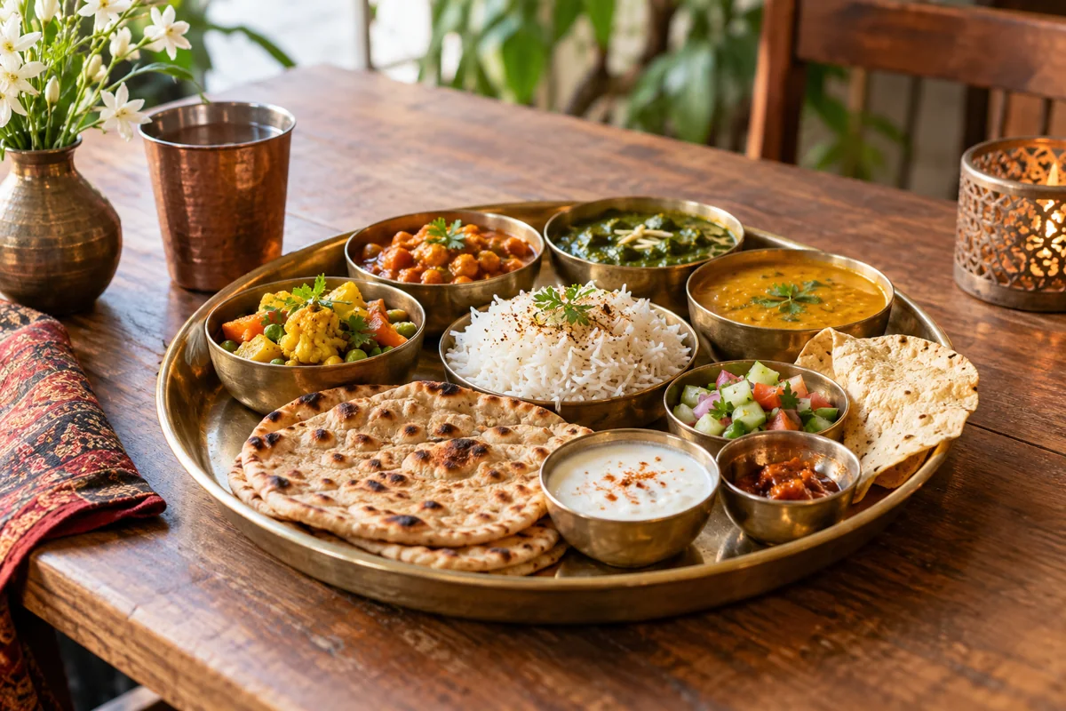 Illustration IA d’un thali indien végétarien