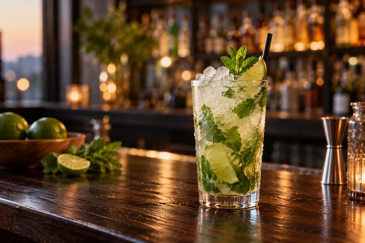 Illustration IA d’un mojito au comptoir