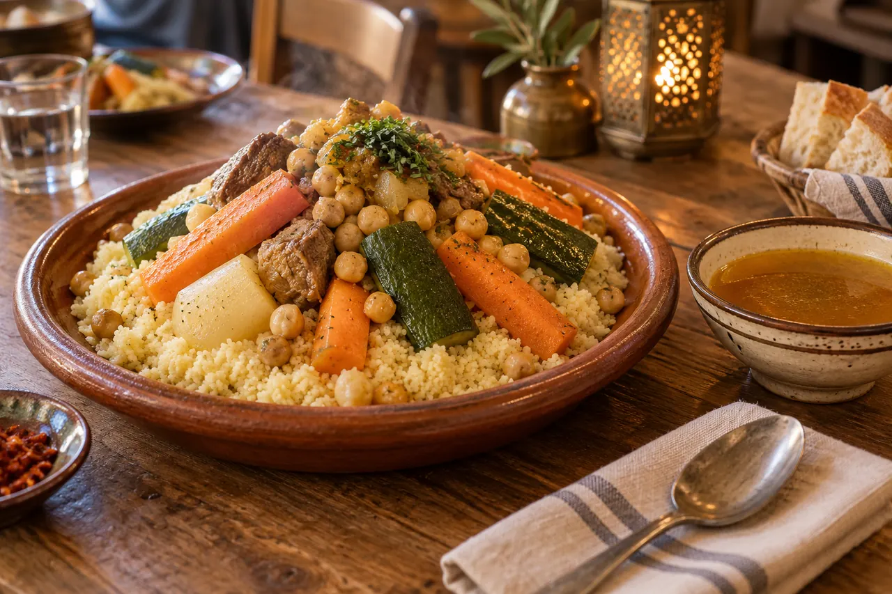Illustration IA d’un couscous aux légumes et pois chiches