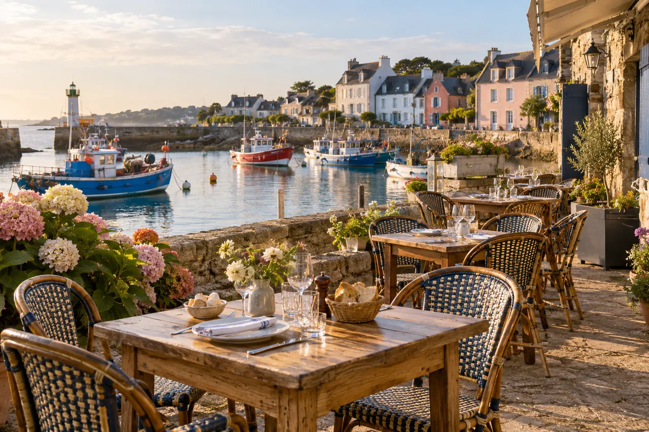 Illustration IA d’une terrasse inspirée des ports bretons