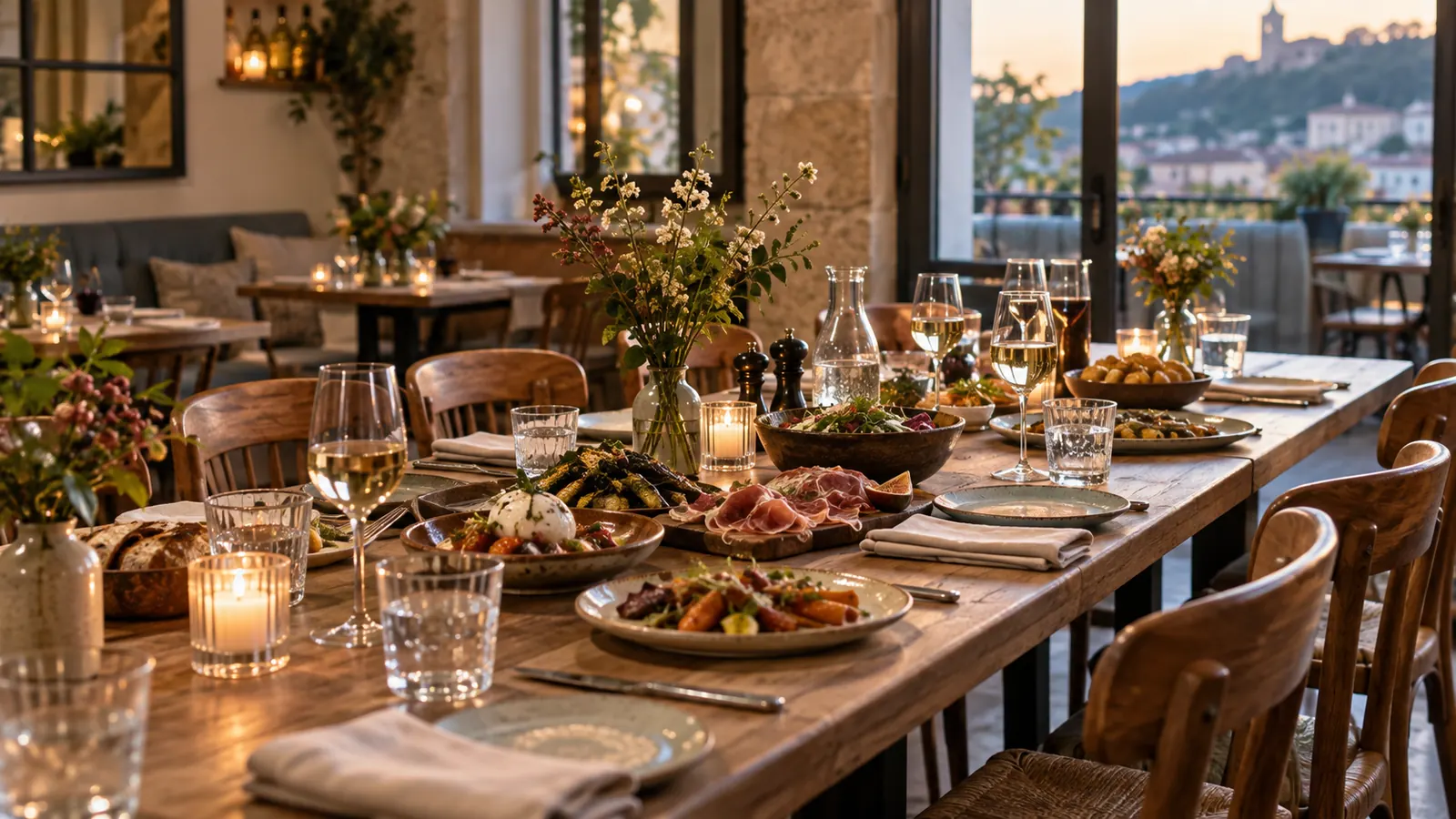Table conviviale dressée pour un repas partagé