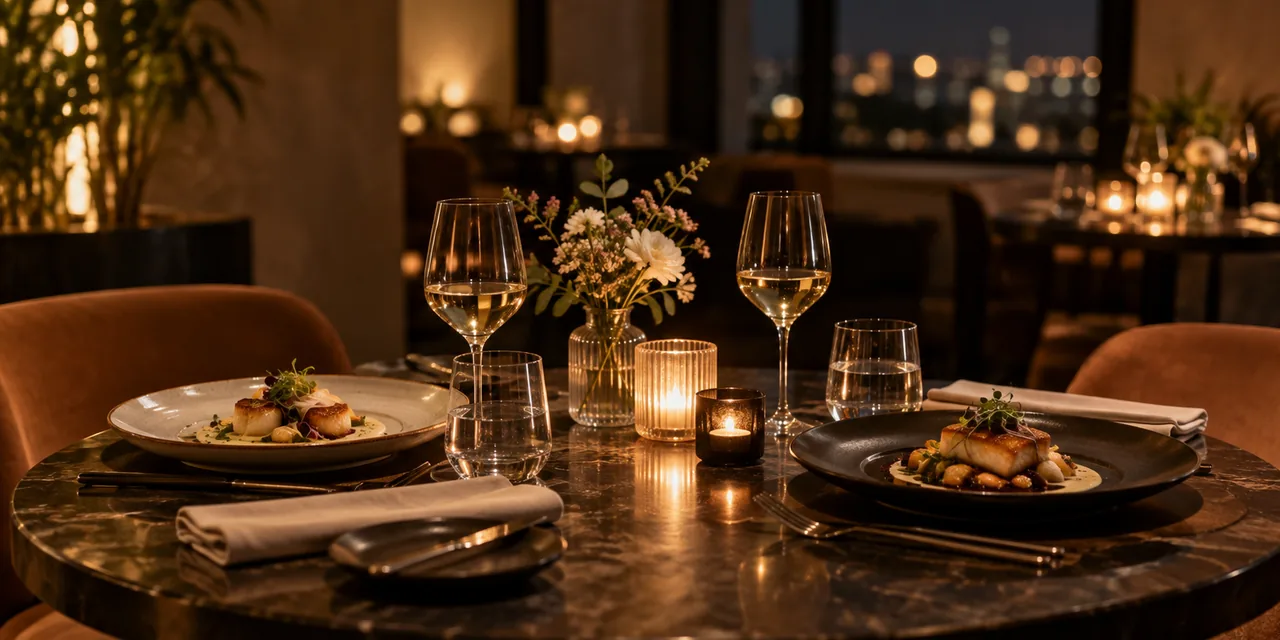 Illustration IA d’une table dressée pour un dîner à deux