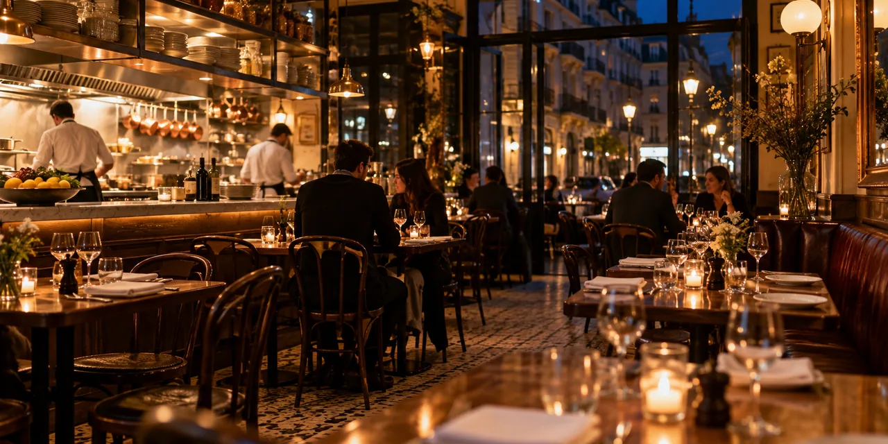 Brasserie française accueillante pendant un service tardif
